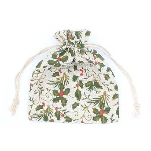 Holly Print Drawstring Bag